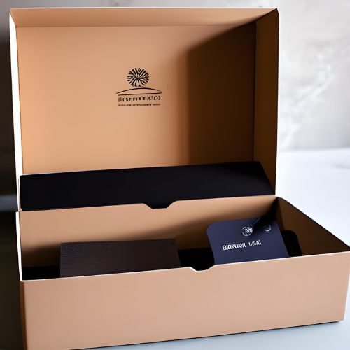 cajas ecommerce color natural del cartón marrón personalizadas con logo de marca e impreso a una tinta en negro.