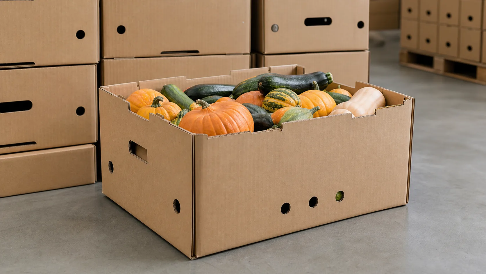Cajas de cartón resistentes para 10 kg de calabazas y verduras
