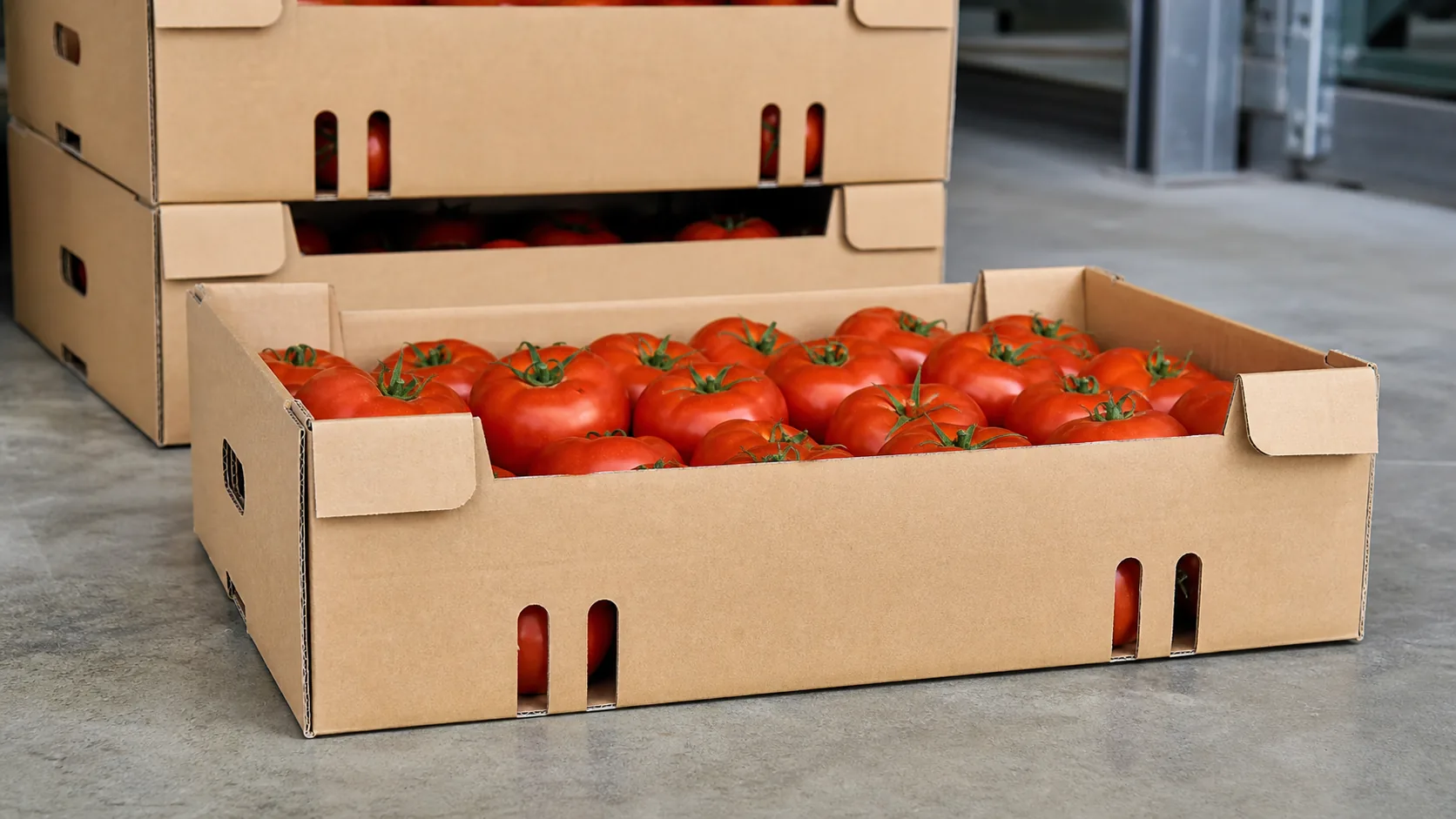 Cajas de cartón ventiladas para transportar tomates