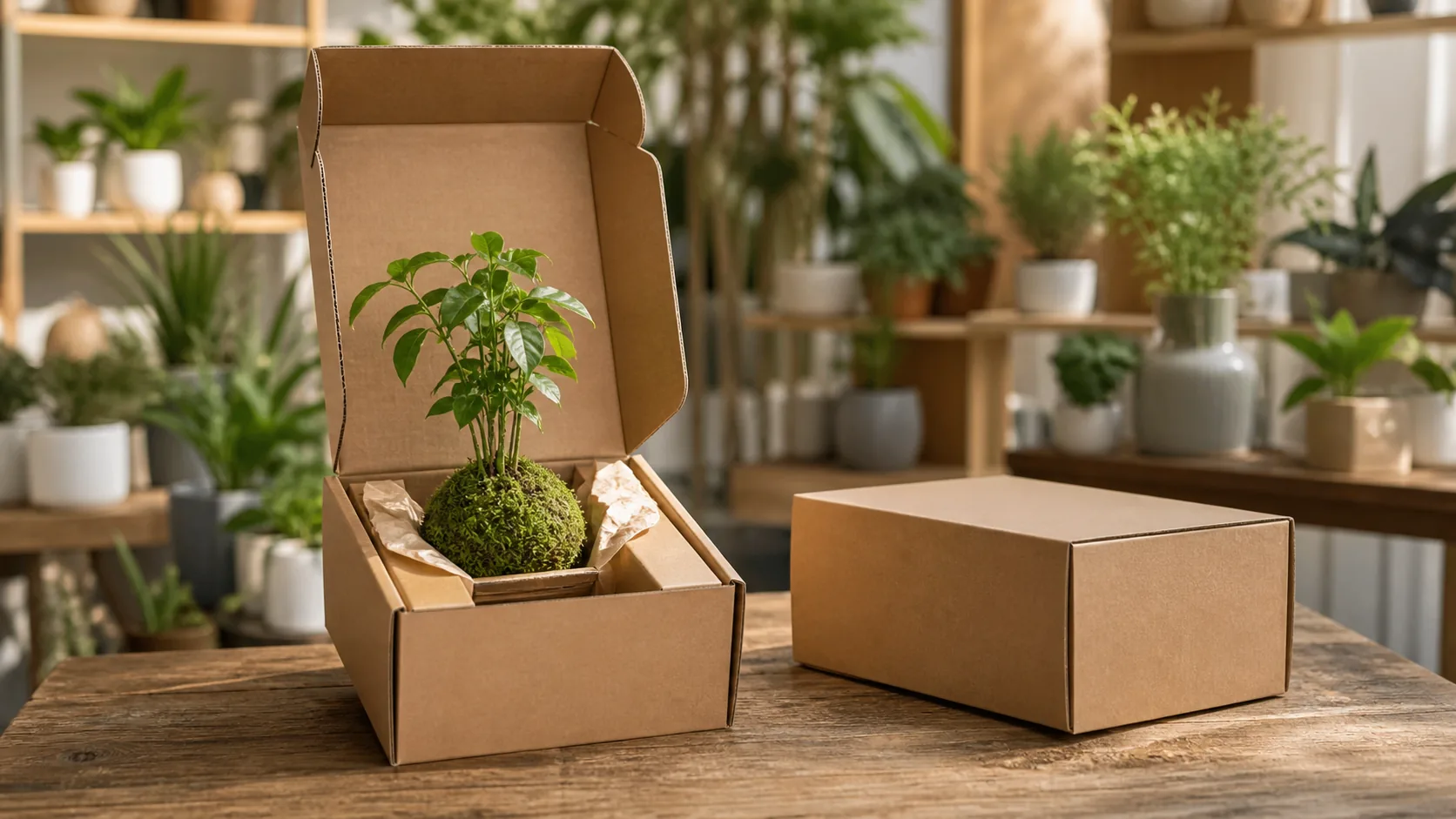 Cajas para Kokedamas Cajas de cartón con soporte interior para transportar Kokedamas