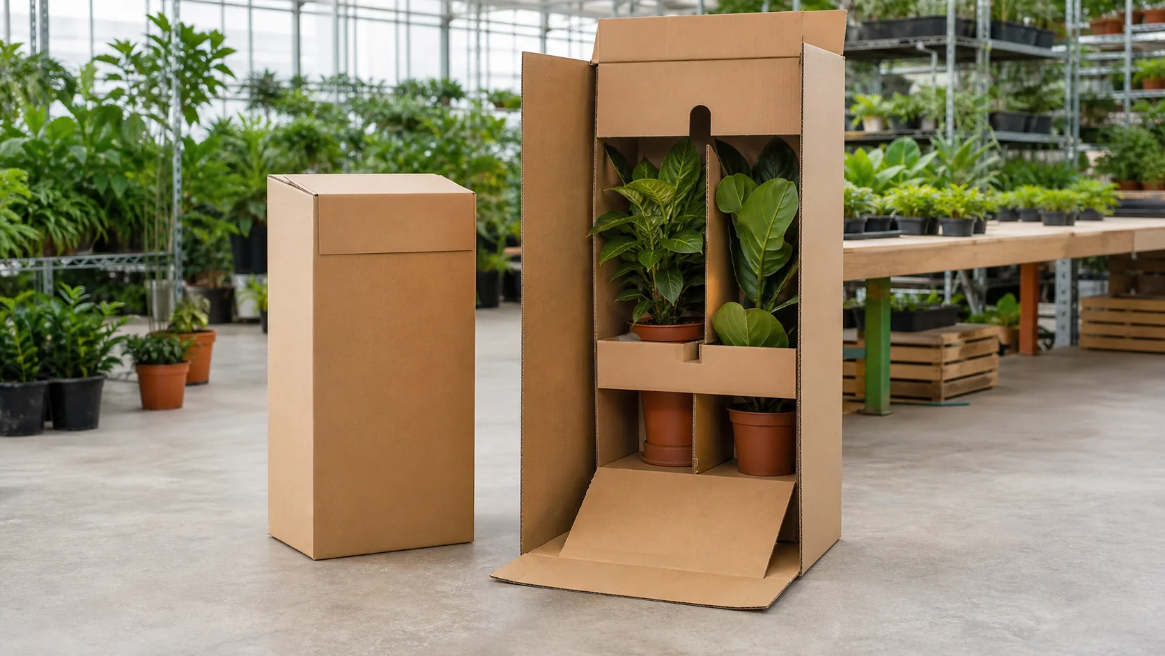 Cajas de cartón con soporte interior para enviar plantas