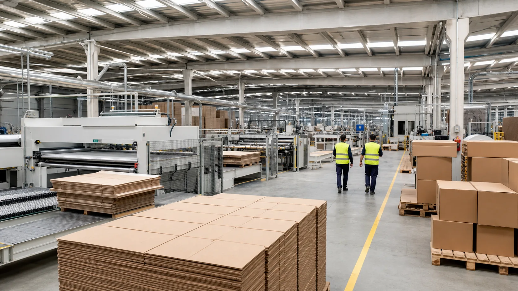 Fábrica de cajas de cartón en Valencia con maquinaria y producción