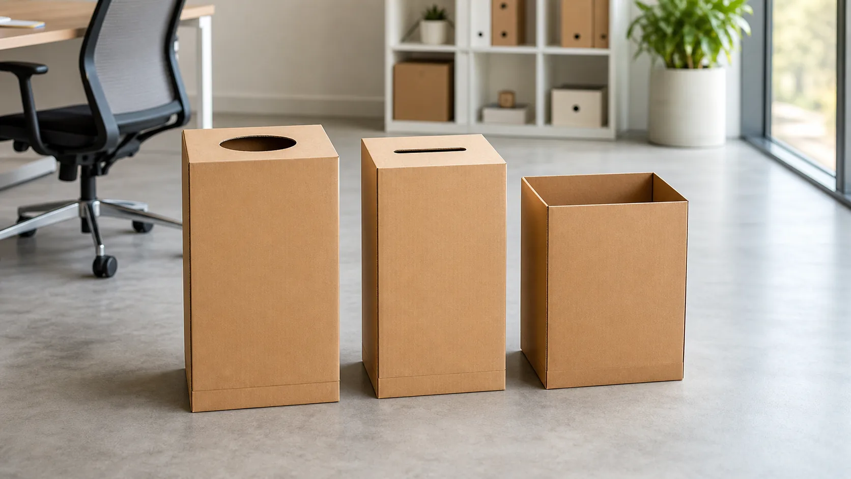 Papeleras de cartón para reciclaje en oficinas y eventos